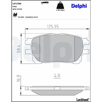 Brzdová destička Sada brzdových destiček, kotoučová brzda DELPHI LP1784