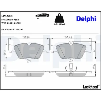 Brzdová destička Sada brzdových destiček, kotoučová brzda DELPHI LP1588