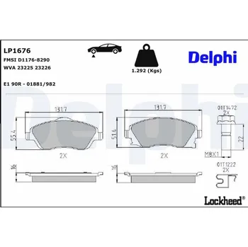 Brzdová destička Sada brzdových destiček, kotoučová brzda DELPHI LP1676