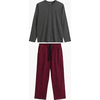 Pánské pyžamo Atlantic Pánské dlouhé bavlněné pyžamo se vzorovanými kalhotami NMP-394 dł/r S-2XL Velikost: XL, Barva: šedo-červená