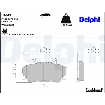 Brzdová destička Sada brzdových destiček, kotoučová brzda DELPHI LP643