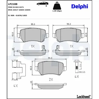 Brzdová destička Sada brzdových destiček, kotoučová brzda DELPHI LP2188