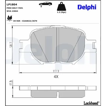 Brzdová destička Sada brzdových destiček, kotoučová brzda DELPHI LP1804