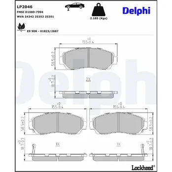 Brzdový systém Sada brzdových destiček, kotoučová brzda DELPHI LP2046