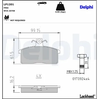 Brzdová destička Sada brzdových destiček, kotoučová brzda DELPHI LP1201