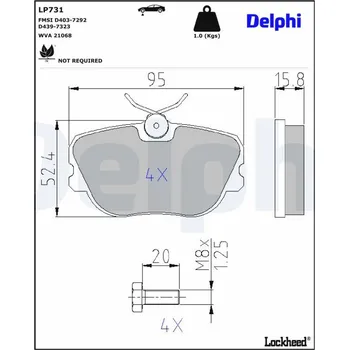 Brzdová destička Sada brzdových destiček, kotoučová brzda DELPHI LP731