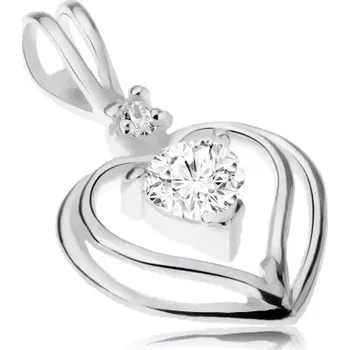 Přívěsek Stříbrný přívěsek 925 - dva obrysy srdcí, čiré zirkonové srdíčko