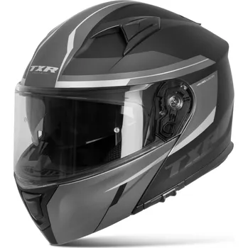 Helma na motorku TXR Výklopná přilba na motorku Rival černo-šedo-bílá S (Příprava pro Pinlock®; příprava pro komunikátory; polykarbonátová skořepina; mikrometrická přezka; sluneční clona; pratelný interiér; Kompatibilita s brýlemi)