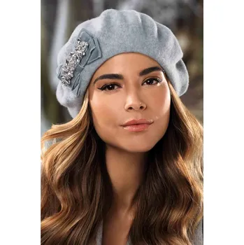 Čepice KRUMLOVANKA Šedý dámský baret zdobený kamínky W-0724/866