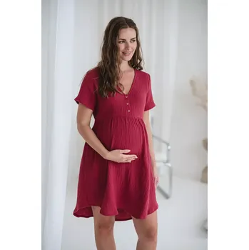 Těhotenské noční prádlo Těhotenská mušelínová noční košile Aurora Red