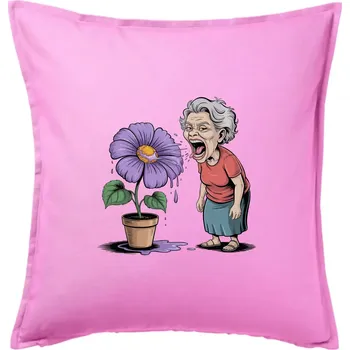 Polštář Stará paní plive na fialu - Polštář 50x50 - 50x50 - Pouze potah ( Růžová )