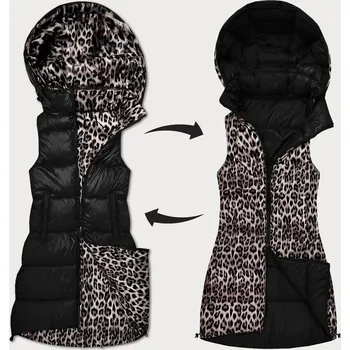 Dámská vesta Černá hrubší oboustranná vesta s panteřím vzorem a s odepínací kapucí (T5-2602#-1) odstíny béžové XXL (44)