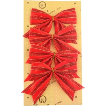 Vánoční dekorace Mašle Vánoční 4ks 10x9cm, sametová, červená