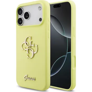 Náhradní kryt pro mobilní telefon Guess Liquid Silicone 4G Metal Logo zadní kryt pro iPhone 17 Pro Max Yellow