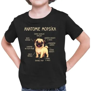 Žertovný předmět Anatomie mopsíka - dětské tričko s potiskem- Tričkový.cz