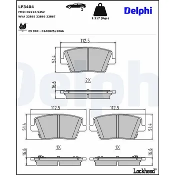 Brzdová destička Sada brzdových destiček, kotoučová brzda DELPHI HAMULCE LP3404