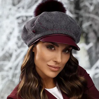 Čepice KRUMLOVANKA Dámský baret s bambulí W-0050/844 šedý