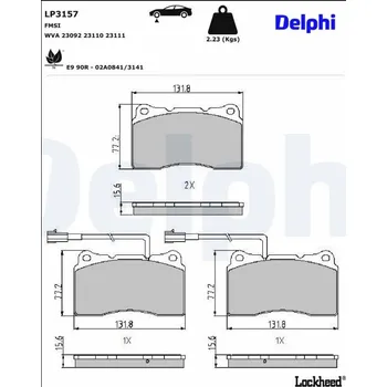 Brzdová destička Sada brzdových destiček, kotoučová brzda DELPHI LP3157