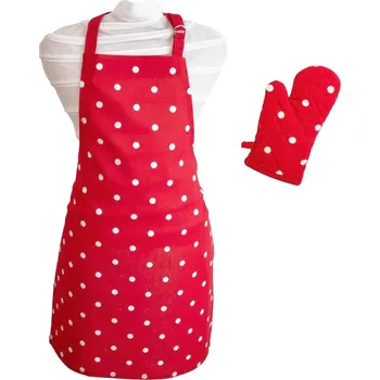 Kuchyňská zástěra ARÔME HOME Dětský kuchyňský set, červená s bílými puntíky, zástěra a chňapka
