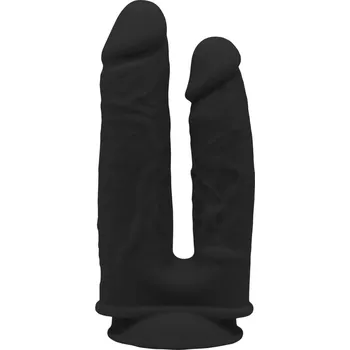Dildo Dream Toys Real Love Double Penetrator Black, termoreaktivní silikonové dvojité dildo s přísavkou 19,5 x 4 cm