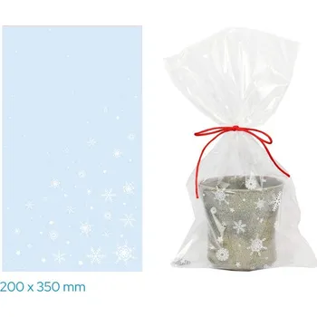 Vánoční dekorace Vánoční sáček 20 × 35 cm celofán transparentní - Vločky a hvězdičky