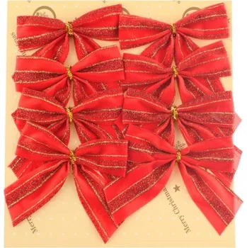 Vánoční dekorace Mašle Vánoční 8ks 7x7cm, sametová, červená