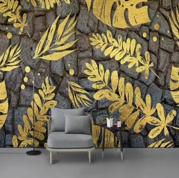 Fototapeta Solution Media 3D tapeta - Zlaté listy s kamenným vzorem MU9105 6 - Samolepící tapeta - 380-450g/m2