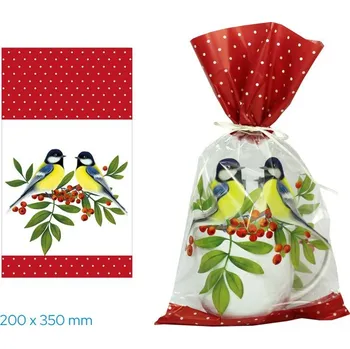 Sáček na potraviny Vánoční sáček 20 × 35 cm celofán transparentní s potiskem - Ptáček