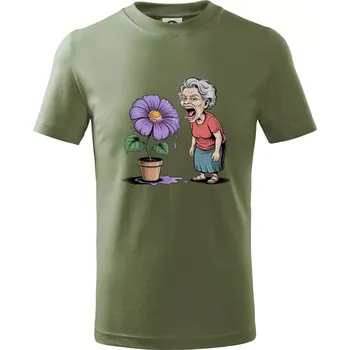 Stará paní plive na fialu - Tričko dětské bavlněné - 104-110cm / 3-4 roky ( Khaki )