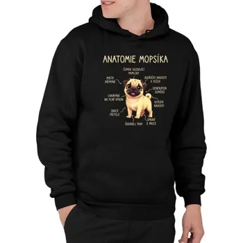 Žertovný předmět Anatomie mopsíka - pánská mikina s potiskem- Tričkový.cz