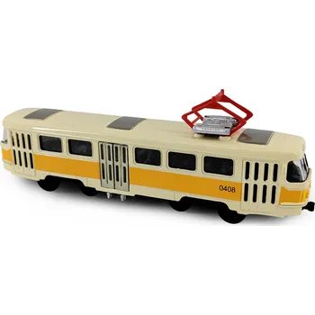 auto na autodráhu Kovová česká retro tramvaj žlutá 16 cm se světlem a zvukem