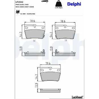 Brzdová destička Sada brzdových destiček, kotoučová brzda DELPHI LP1942