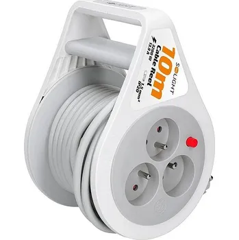 Prodlužovací kabel Elektrosortiment Buben vnitřní 3z, 10m, 3 x 1,5mm2, 14x12x20,5cm, Ø14cm, šedý kabel