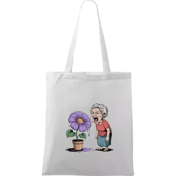 Stará paní plive na fialu - Taška bavlněná - 42 x 38 cm ( Bílá )