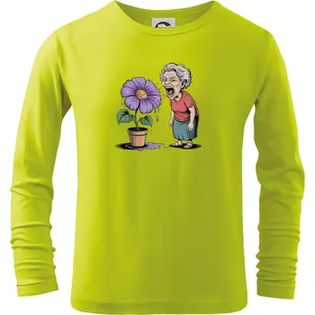 Chlapecké tričko Stará paní plive na fialu - Triko dětské Long Sleeve - 158 cm/12 let ( Limetková )