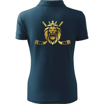 Lev s hokejkami - zlatý potisk - Polokošile dámská Pique Polo - S ( Námořní modrá (téměř černá) )
