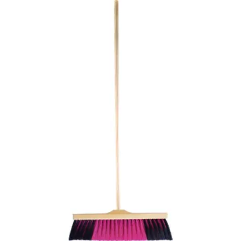 Koště dřevěná 40 cm, nylonový barevný vlas s dřevěnou borovicovou násadou, XL-TOOLS