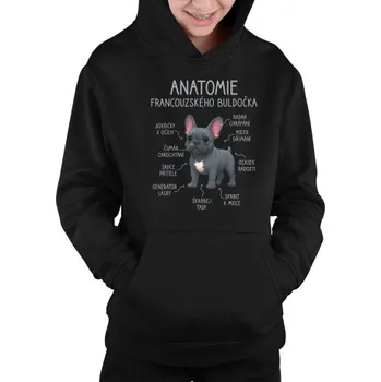 Žertovný předmět Anatomie francouzského buldočka - modrý - dětská mikina s kapucí- Tričkový.cz