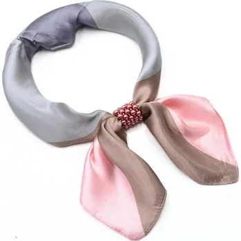 Šátek Šátek se sponkou Letuška Light - hnědo-růžový s potiskem