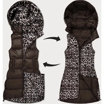 Dámská vesta Hrubší oboustranná vesta v čokoládové barvě s panteřím vzorem a s odepínací kapucí (T5-2602#-103) odstíny hnědé XXL (44)