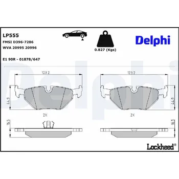 Brzdová destička Sada brzdových destiček, kotoučová brzda DELPHI LP555