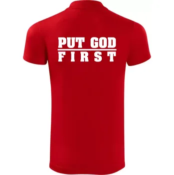 Pánská košile Put God first tlustý nápis - Polokošile Victory sportovní (dresovina) - XL ( Červená )