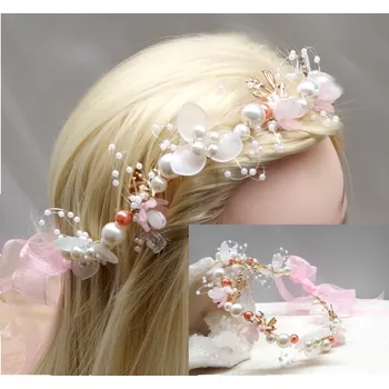 Čelenka Květinový věneček do vlasů s růžovou stuhou C123