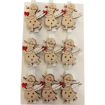 Vánoční dekorace Kolíčky andělky se srdíčkem 9ks/4,5cm 3001804-1