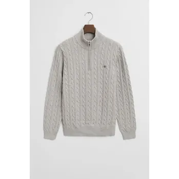 Pánský svetr SVETR GANT COTTON CABLE HALF ZIP CLOUD GREY MELANGE