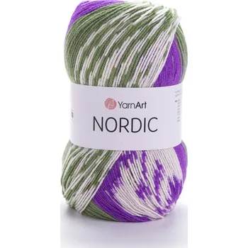 Galanterie Yarn Art příze Nordic 666 zelená, fialová a krémová