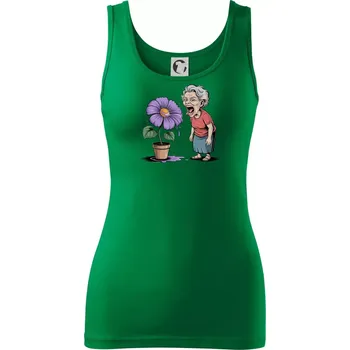 Dámské tričko Stará paní plive na fialu - Dámské tílko - 2XL ( Středně zelená )