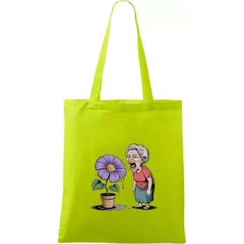 Stará paní plive na fialu - Taška bavlněná - 42 x 38 cm ( Limetková )