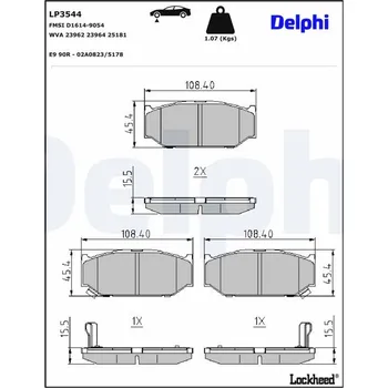 Brzdová destička Sada brzdových destiček, kotoučová brzda DELPHI LP3544