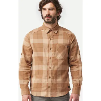 Pánská košile FORCLAZ Pánská turistická hřejivá košile s dlouhým rukávem Travel 500 XL KAŠTANOVÁ